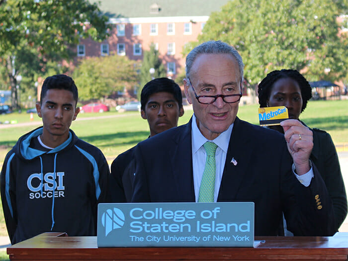 Schumer Announces New Legislation Called UTRIP That Will Provide First Ever Federal Funding for a National College Student Discounted Transit Fare Program