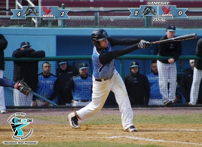 PITCHING DUEL IN GAME ONE, FOLLOWED BY LATE GAME HEROICS IN GAME TWO LIFT DOLPHINS PAST RED HAWKS, 2-0, 4-3