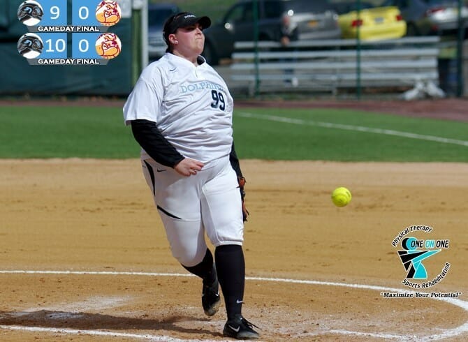 ALISON MEAGHER THROWS NO-HITTER AS DOLPHINS SWEEP BULLDOGS, 9-0, 10-0