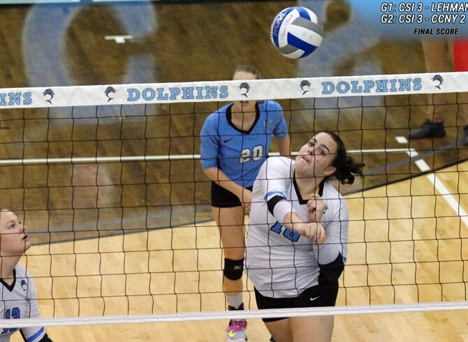 DOLPHINS SWEEP THE DAY; DEFEAT LEHMAN & CCNY