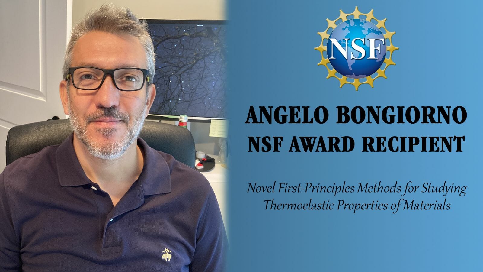 Associate Professor Angelo Bongiorno Receives $301K NSF Award